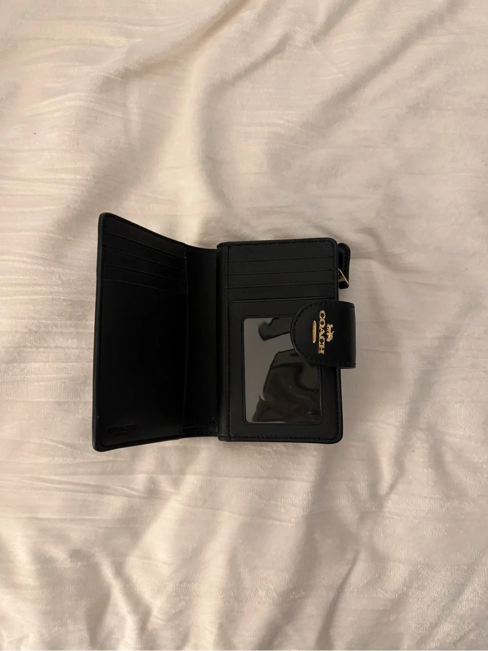 Coach Brown and Black Signature Bi-Fold Wallet with Gold Logo
